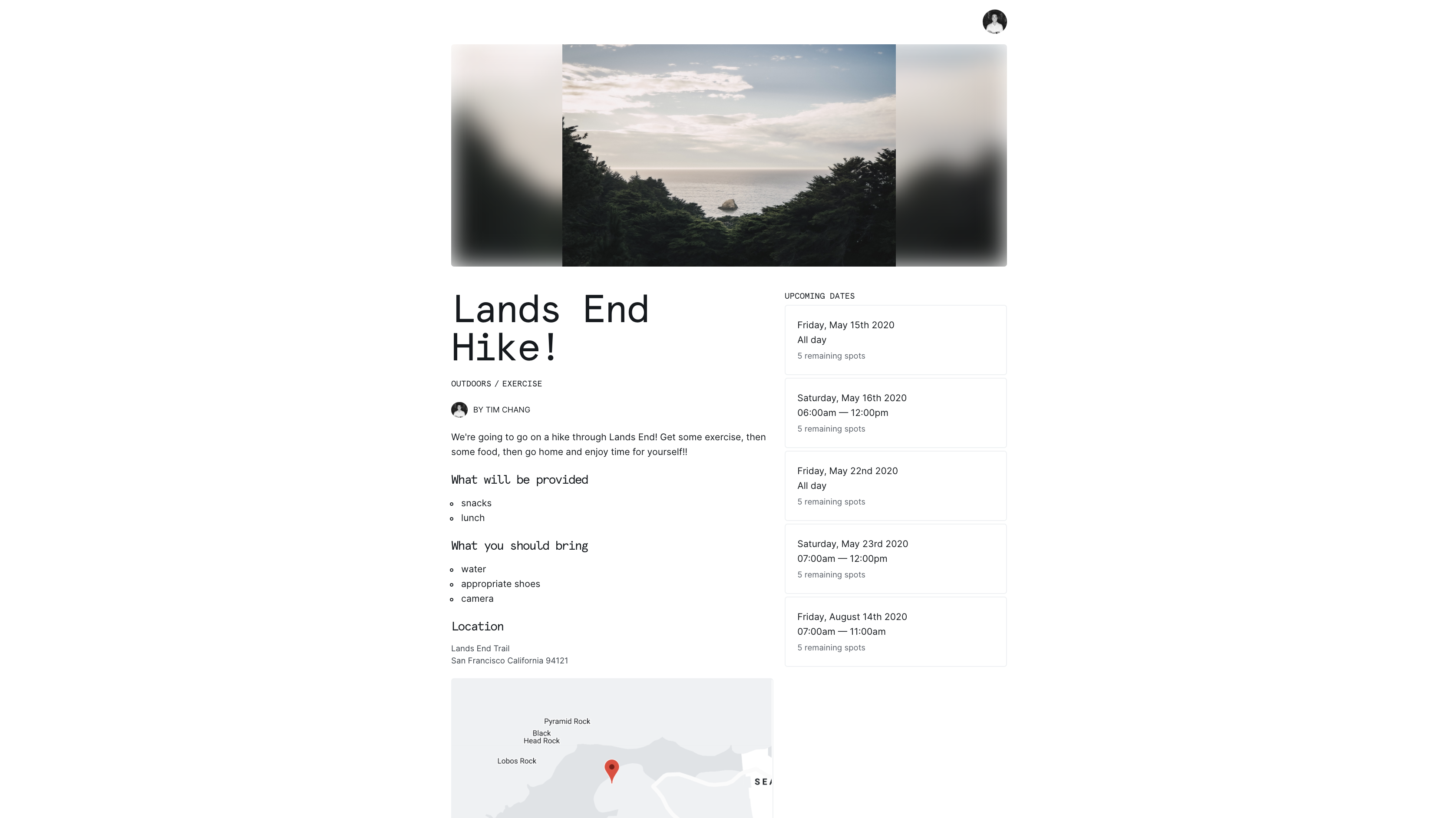 event landing page